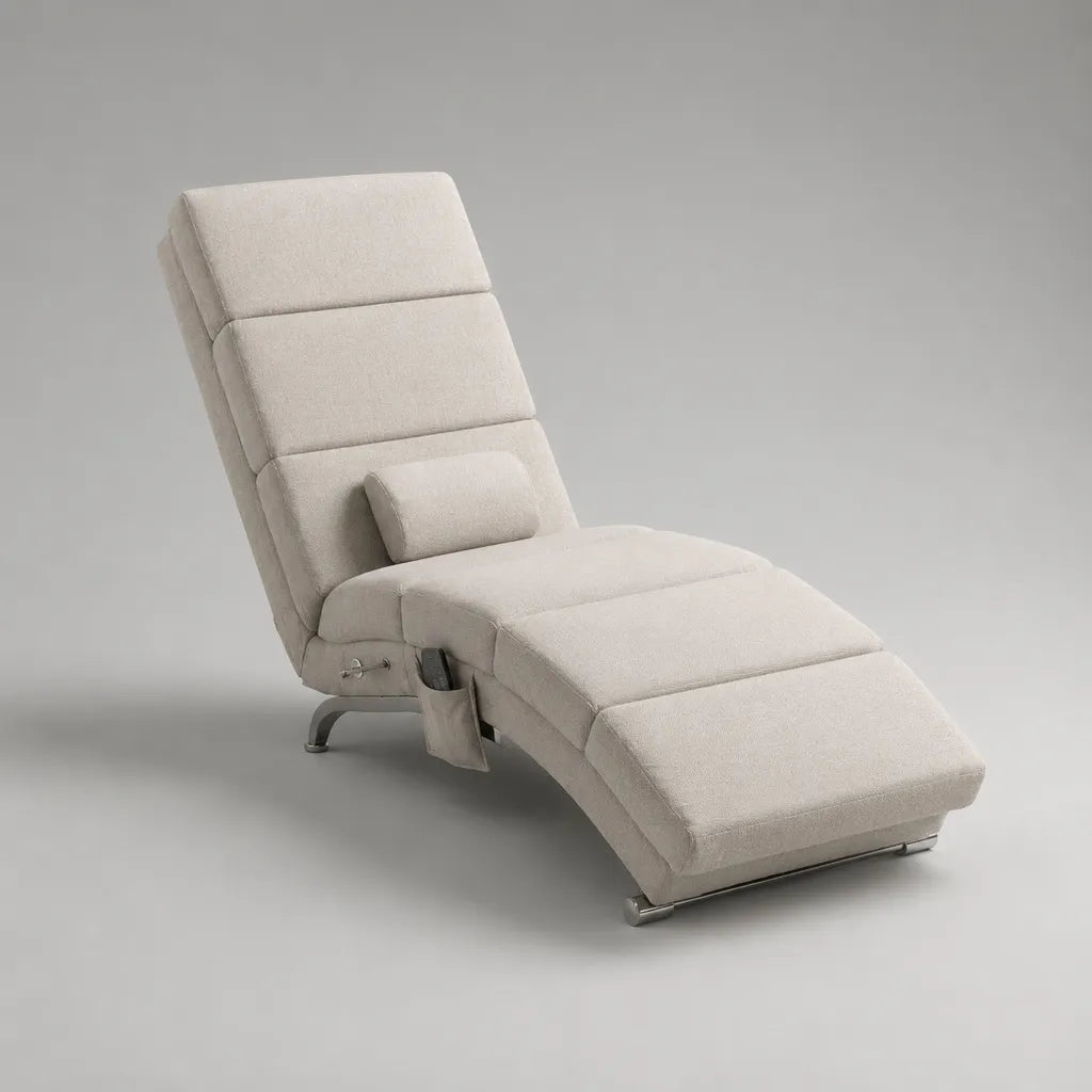 Fauteuil relax inclinable en tissu bouclé crème avec repose-jambes et coussin lombaire, 165 × 65 × 92 cm