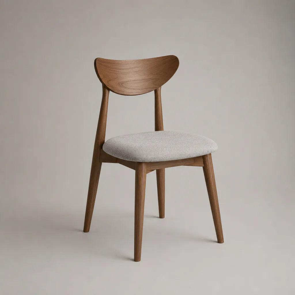 Chaise de salle à manger en frêne massif et polyester beige, dossier incurvé marron, 49 x 53 x 78 cm