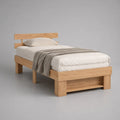 Lit simple rectangulaire 90 × 190 cm en pin massif naturel avec sommier à lattes et tête de lit