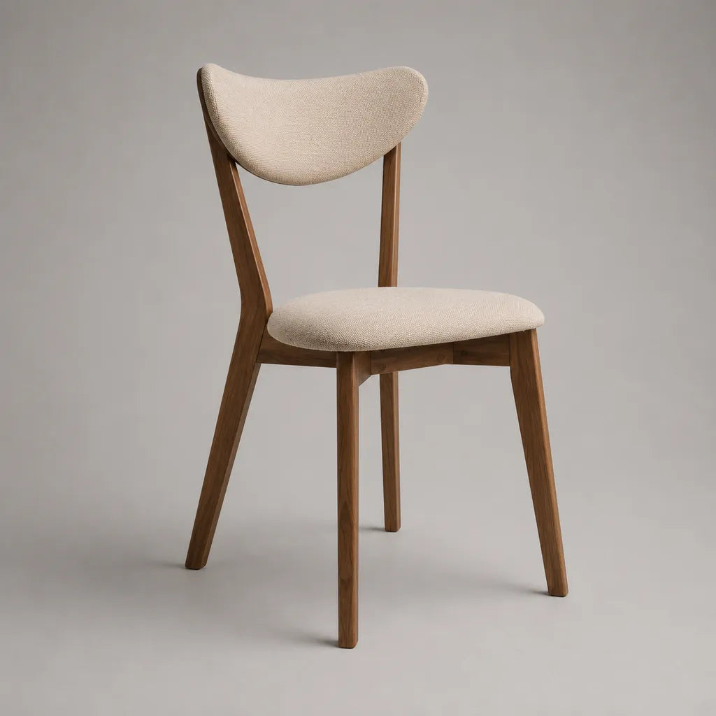 Chaise de salle à manger rembourrée en tissu polyester et bois massif, beige et marron noyer, 49 × 53 × 80 cm