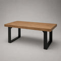 Table basse rectangulaire en pin massif et acier noir, 120 × 60 × 45 cm, marron et noir