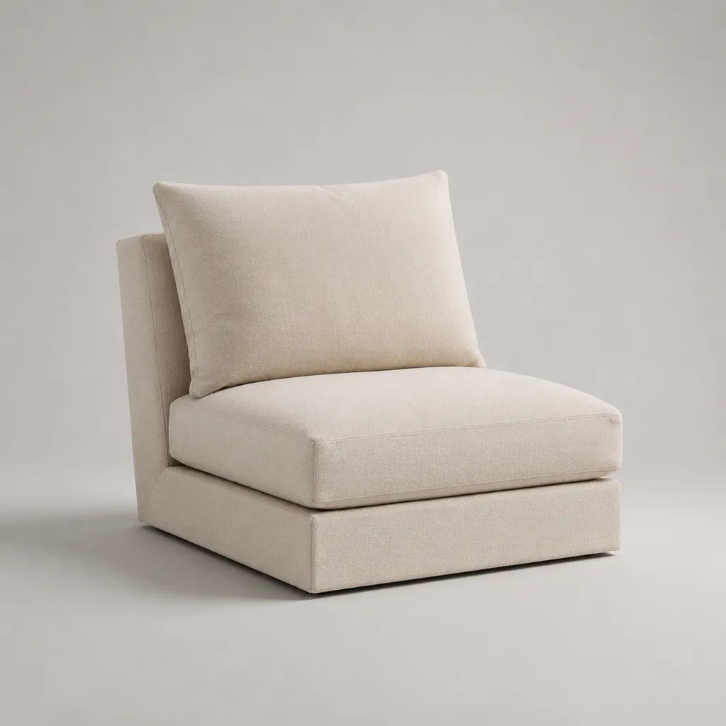 Fauteuil chauffeuse sans accoudoirs en tissu polyester écru, 80 × 90 × 82 cm