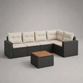 Ensemble canapé de jardin d’angle 5 places en résine tressée anthracite avec coussins beiges et table basse, 245 × 135 × 74 cm