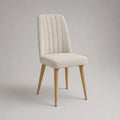 Chaise de salle à manger rembourrée en tissu bouclé beige avec pieds en bois, 48 × 57 × 87 cm