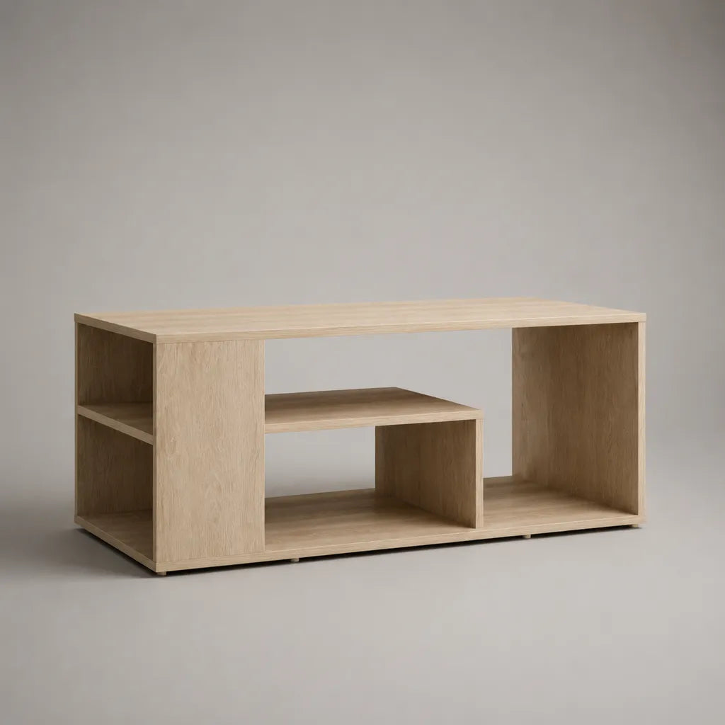 Table basse rectangulaire avec rangements en panneaux de particules mélaminés, chêne clair, 100 x 50 x 45 cm