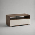 Table basse rectangulaire avec tiroir et niche, marron effet chêne et blanc, 100 × 50 × 50 cm