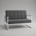 Canapé 2 places en tissu gris avec cadre en acier argenté, 125 × 70 × 80 cm