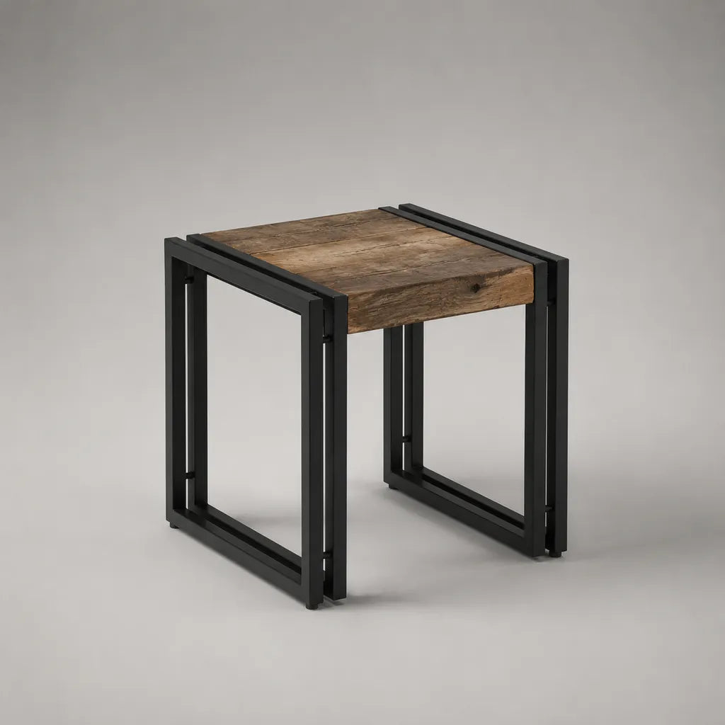 Lot de 3 tables basses gigognes rectangulaires en bois et acier, brun et noir – 50 × 40 × 50 cm, 45 × 35 × 45 cm et 40 × 30 × 40 cm