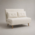 Canapé convertible droit 2 places en tissu bouclette blanc cassé avec 2 coussins, 130 × 78 × 82 cm