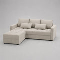 Canapé d’angle modulable 3 places avec pouf en tissu beige, 220 × 145 × 85 cm