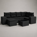 Salon de jardin modulable 6 places, ensemble 6 pièces en résine tressée noire avec coussins, 270 × 210 × 70 cm