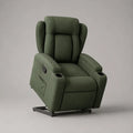 Fauteuil releveur inclinable électrique 1 place en microfibre polyester vert olive avec dossier haut et 2 porte-gobelets, 90 × 95 × 108 cm