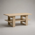 Table basse rectangulaire en panneaux de particules mélaminés effet chêne clair avec étagère, 100 × 60 × 45 cm