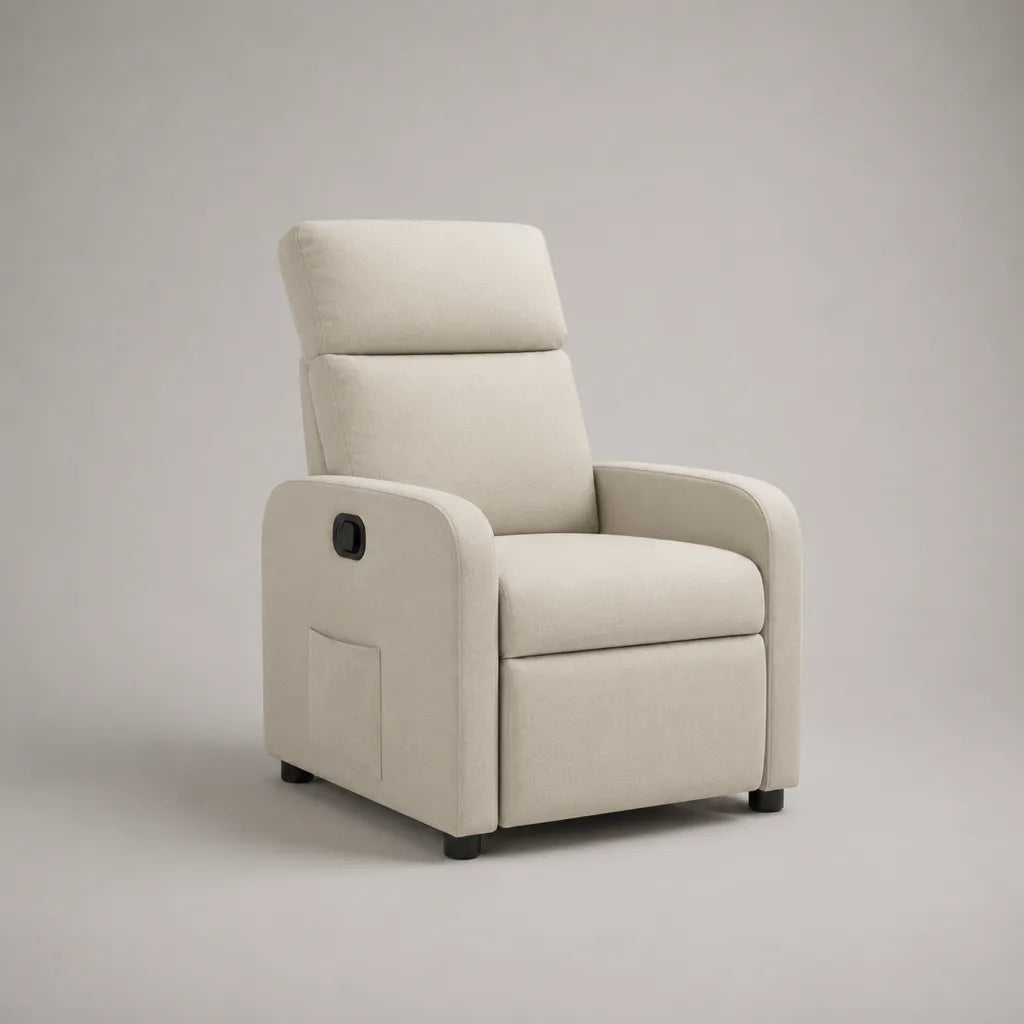 Fauteuil relax manuel inclinable à dossier haut en polyester écru, 71 × 88 × 105 cm