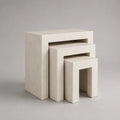 Lot de 3 tables gigognes rectangulaires en MDF beige effet travertin, 50 x 35 x 60 cm, 40 x 30 x 50 cm et 30 x 25 x 40 cm