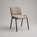 Chaise rembourrée en tissu et acier avec accoudoirs, beige et noire, 54 × 57 × 84 cm