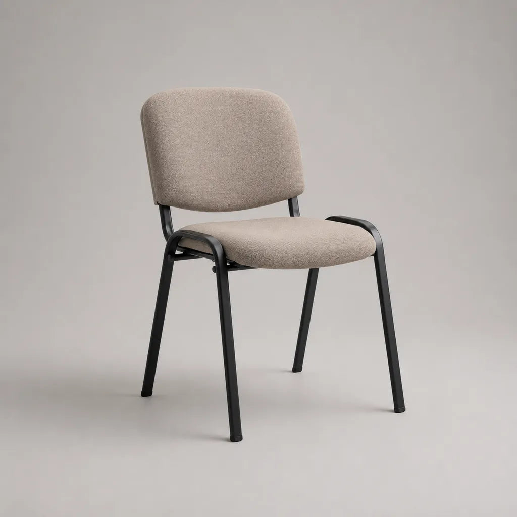 Chaise rembourrée en tissu et acier avec accoudoirs, beige et noire, 54 × 57 × 84 cm