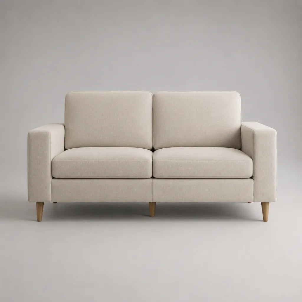 Canapé fixe 2 places en tissu beige clair, 160 × 82 × 85 cm