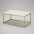 Table basse rectangulaire en MDF et acier doré, effet marbre blanc, 100 × 60 × 45 cm
